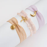 SWEET 18K GOLD PINK LACE BOW PENDANT BRACELET_CWAJE4806