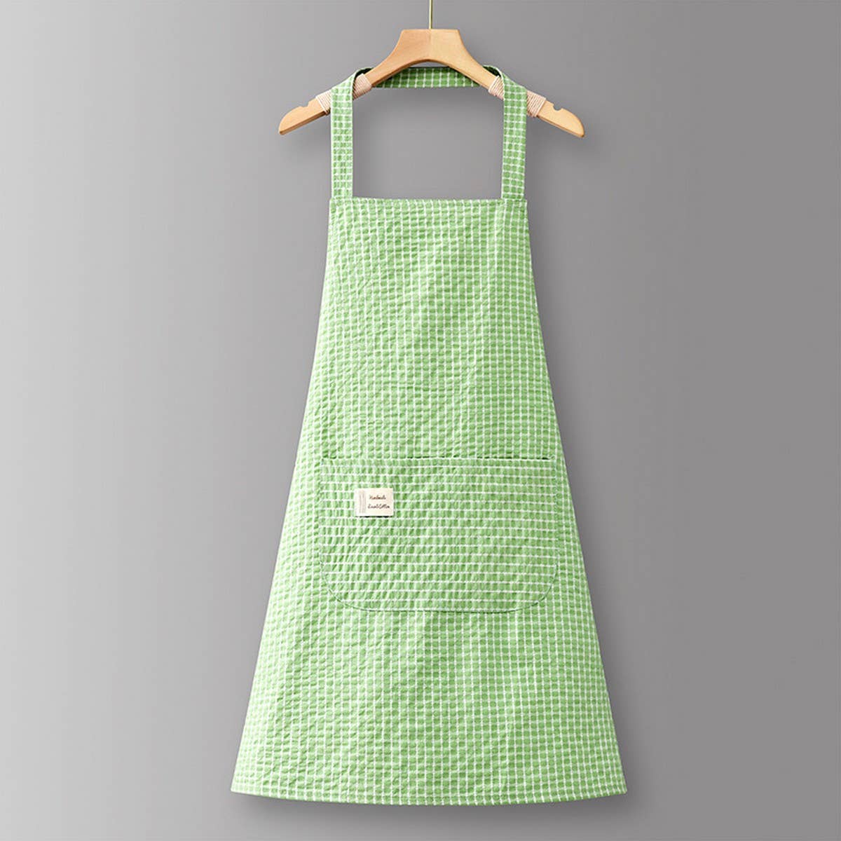 Cotton Striped Grid Kitchen Apron With Pocket_Cwmm10095