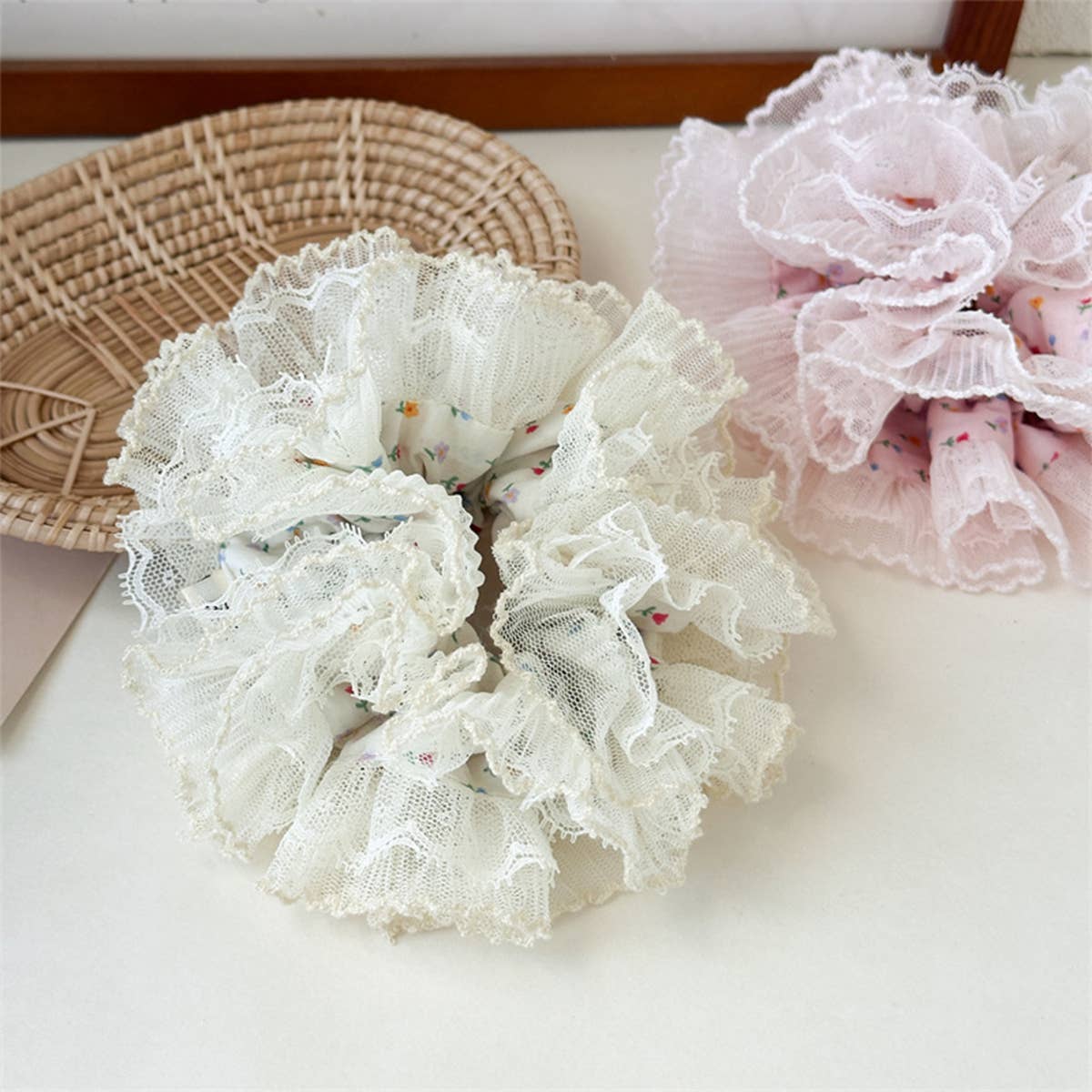 Colorful Floral Ruffled Hair Tie Elastic Durable_Cwaha07530