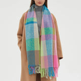 RAINBOW PLAID SCARF THICK WINTER TASSEL WRAP_CWASC0124