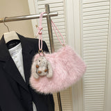 FLUFFY FOX FUR BAG WOMEN FASHION SHOULDER TOTE_CUAB00567
