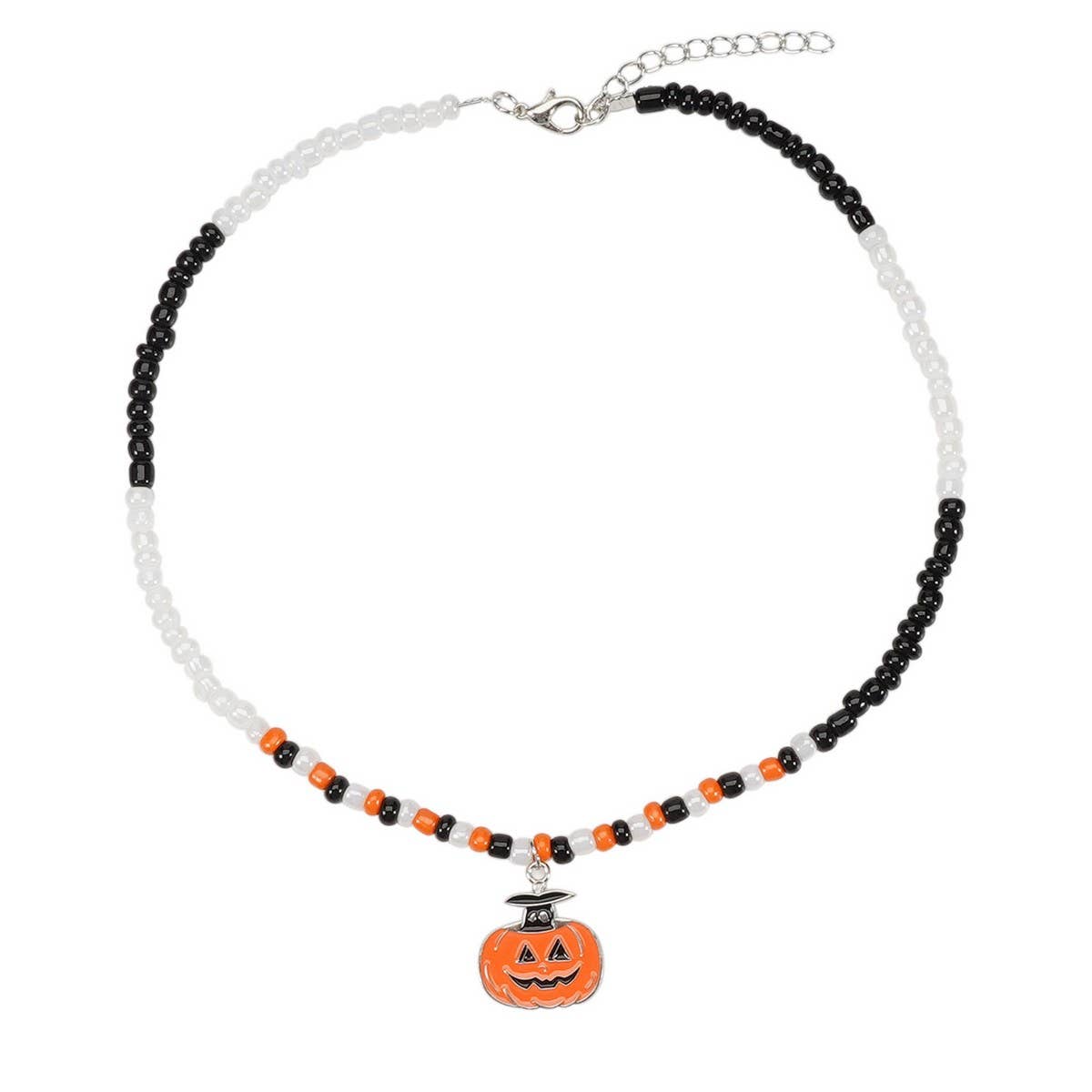 Cwaje05680_Halloween Ghost Pumpkin Beaded Pendant Necklace