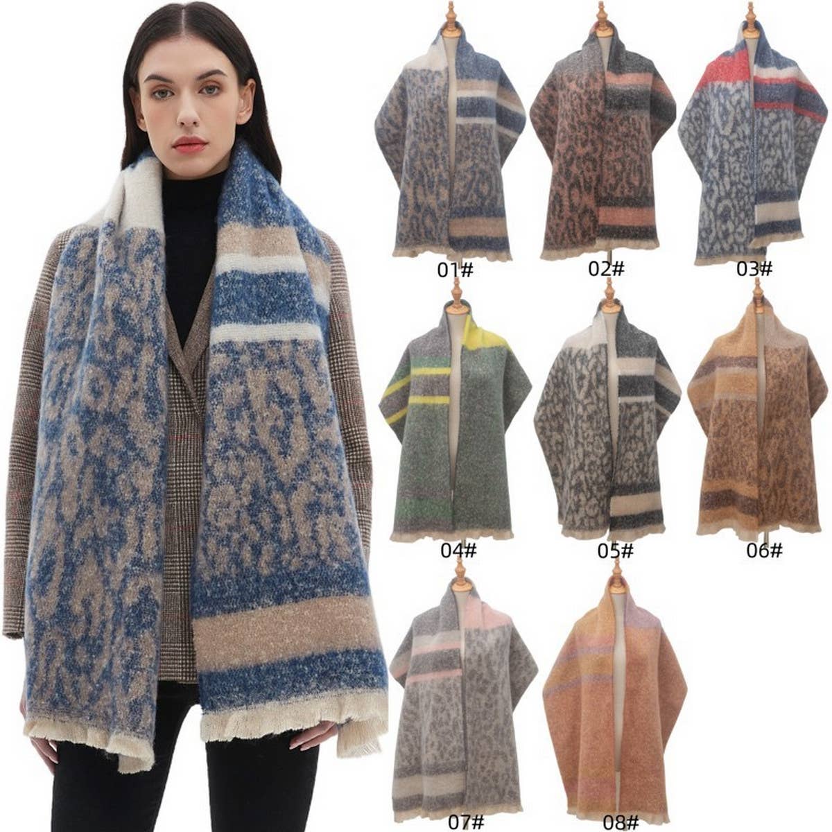 LEOPARD JACQUARD SCARF UNISEX WINTER KNIT WRAP_CWASC0860