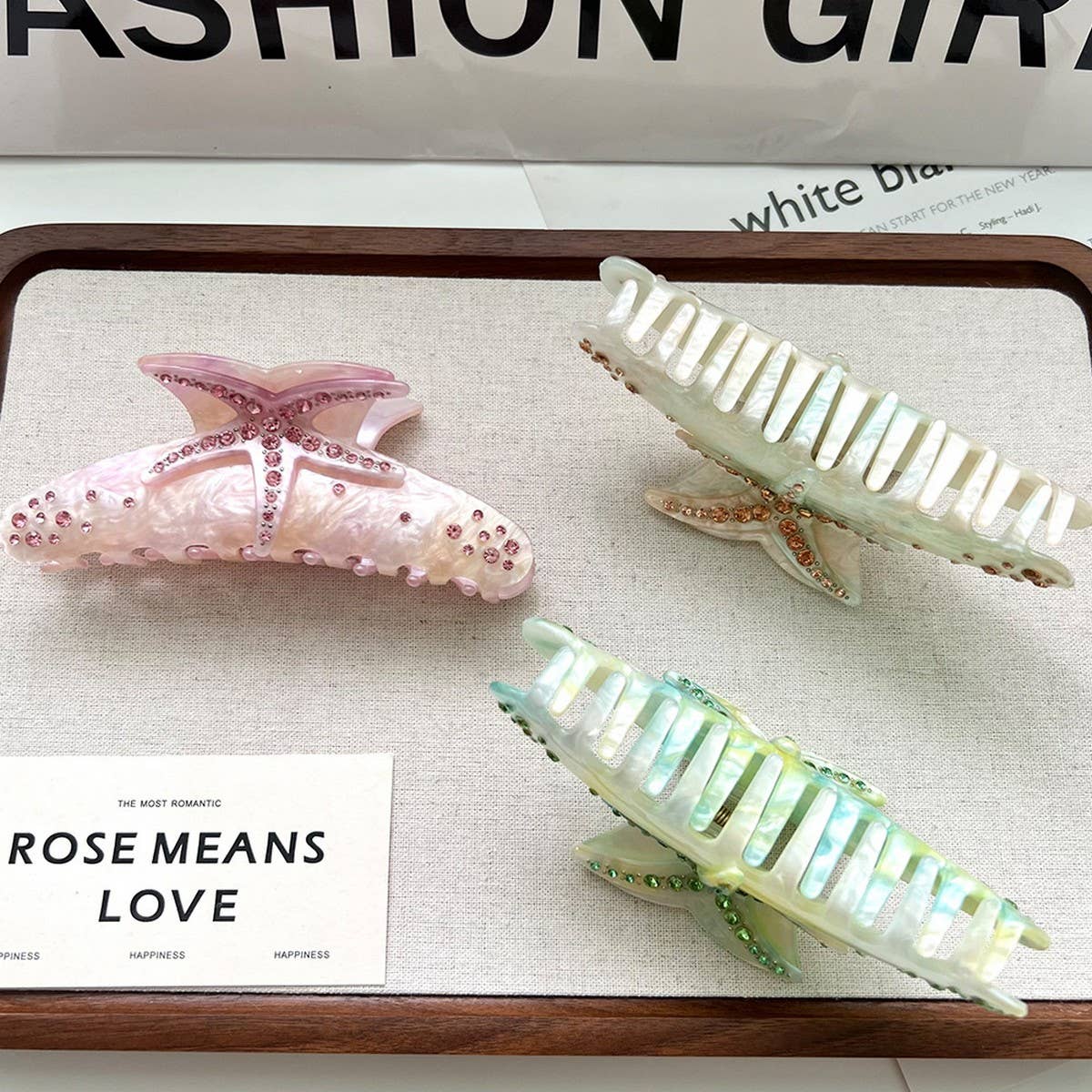 RHINESTONE STARFISH HAIR CLAW SWEET ACETATE CLIP_CWAHA6018