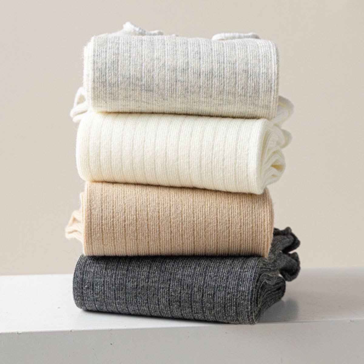 Vertical Stripes Thin Solid Ruffle Crew Socks_Cwms0948