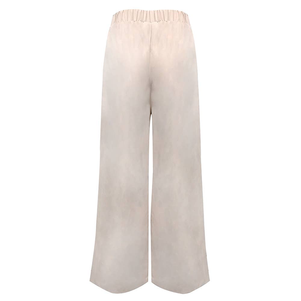 Wide Leg Pants With Half Elastic Waist