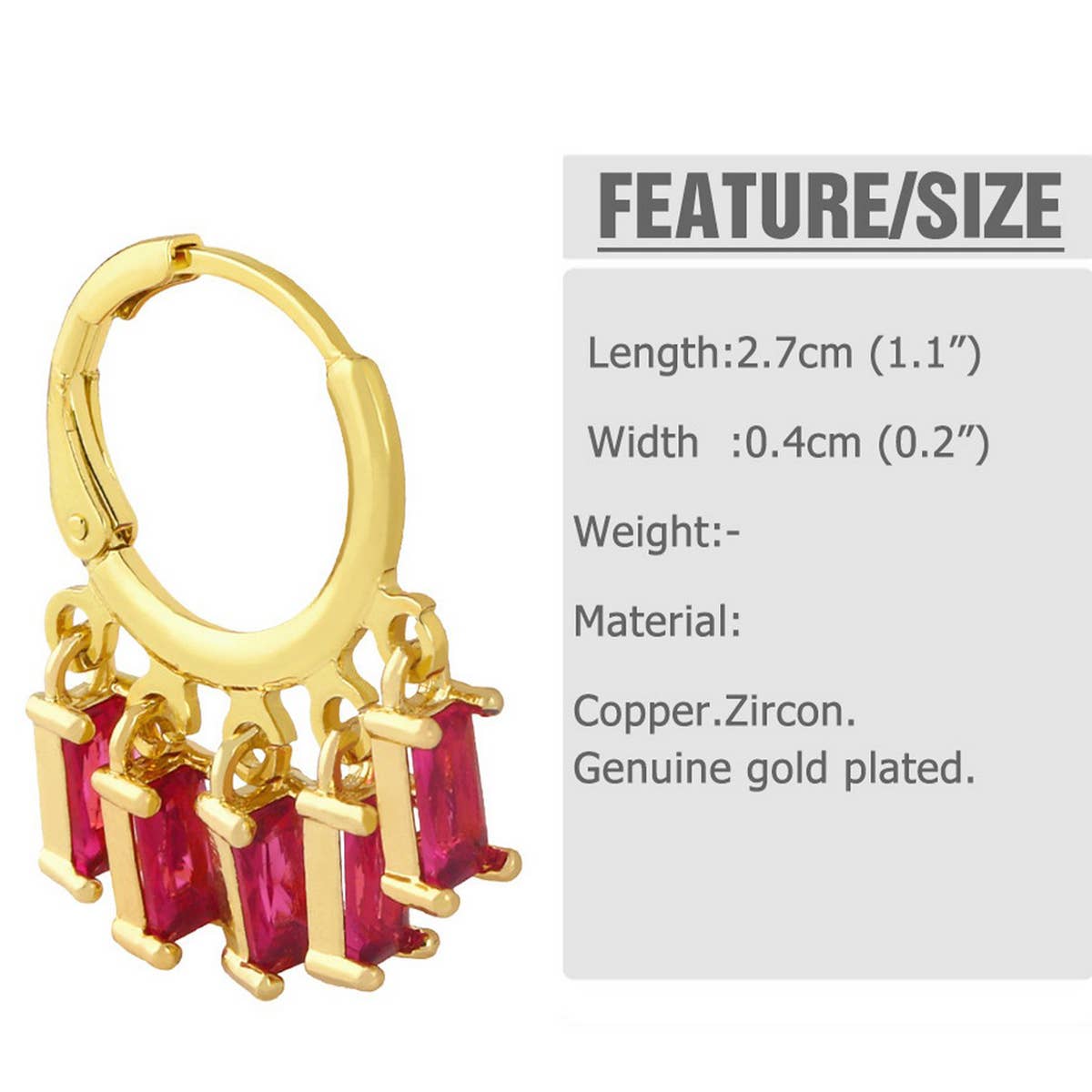 RECTANGULAR COLORED ZIRCON TASSEL EARRINGS_CWAJE1006