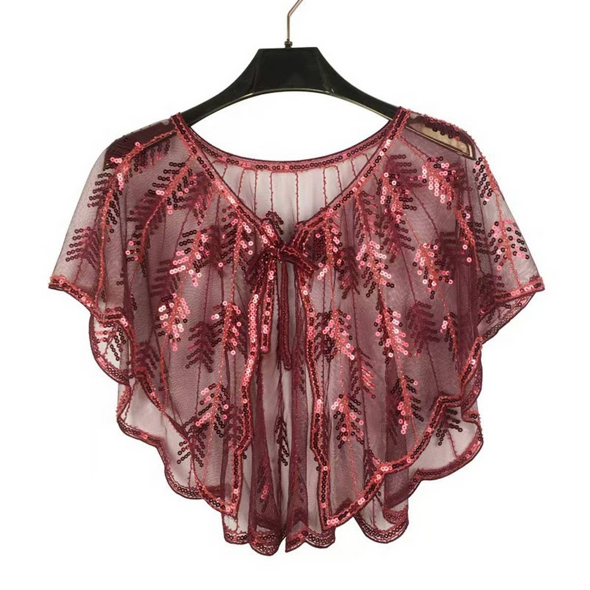 LEAF SEQUIN SHEER SHAWL EVENING PARTY CAPE_CWMM8961
