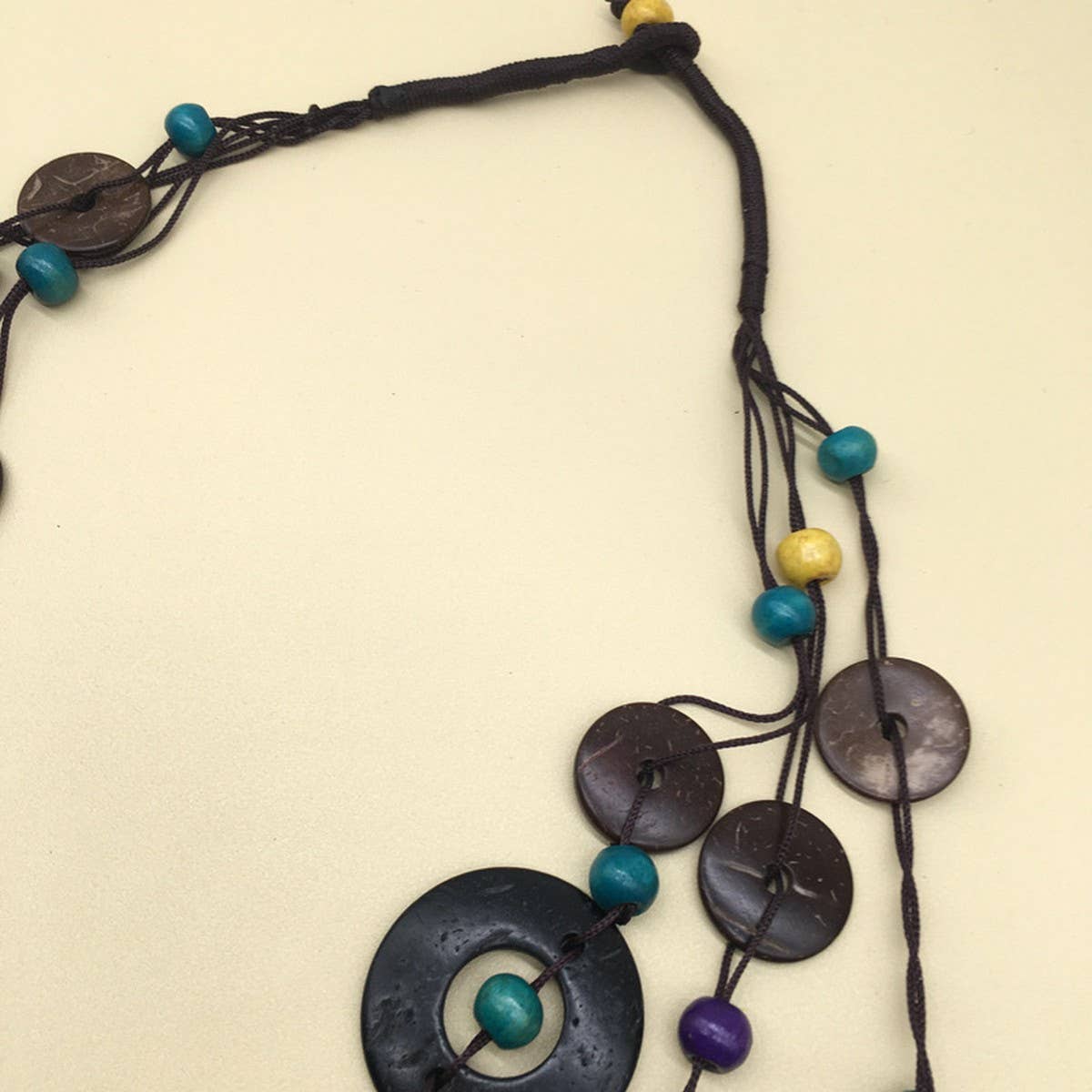 Vintage Braided Round Coconut Wood Bead Necklace_Cwmm4733