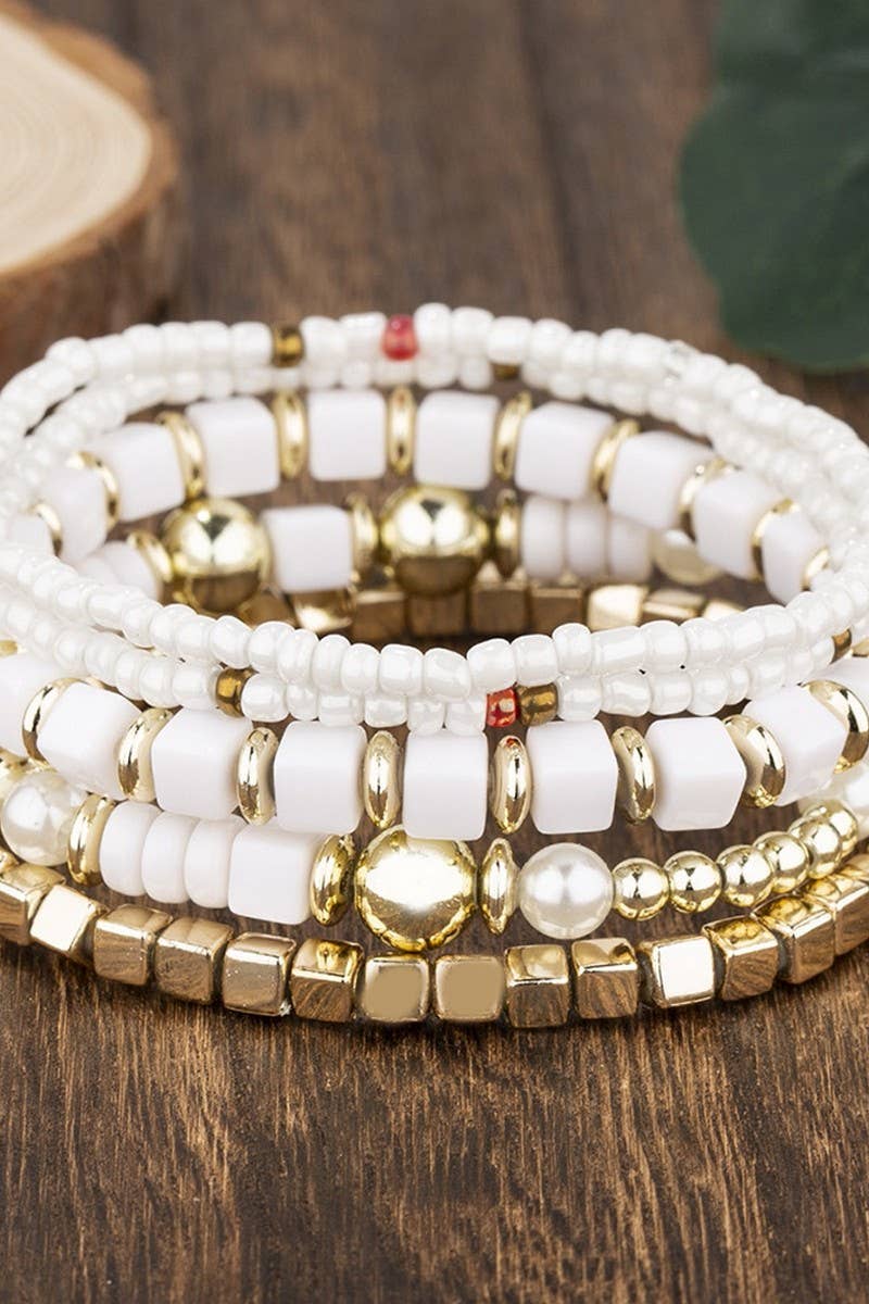 Cwaje1180_White Turquoise Crystal Beadwd Bracelet Set