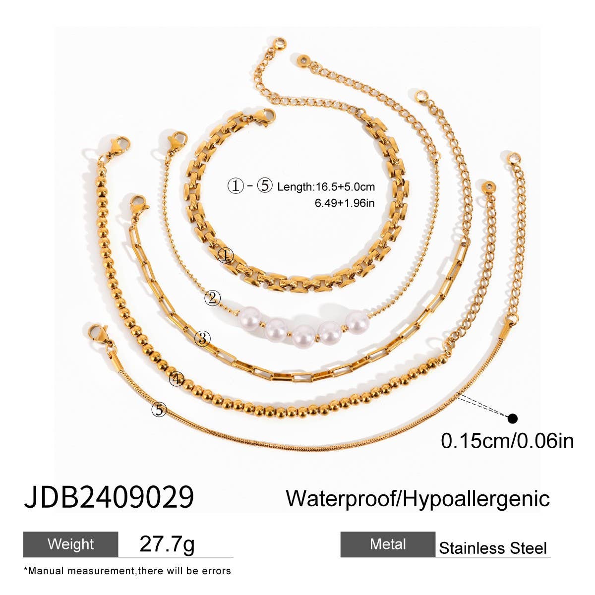 5 PIECE STAINLESS STEEL LAYERED BRACELET SET_CWAJE4872