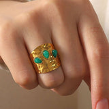 GREEN NATURAL STONE WIDE RINGS STAINLESS STEEL_CWAJE0629