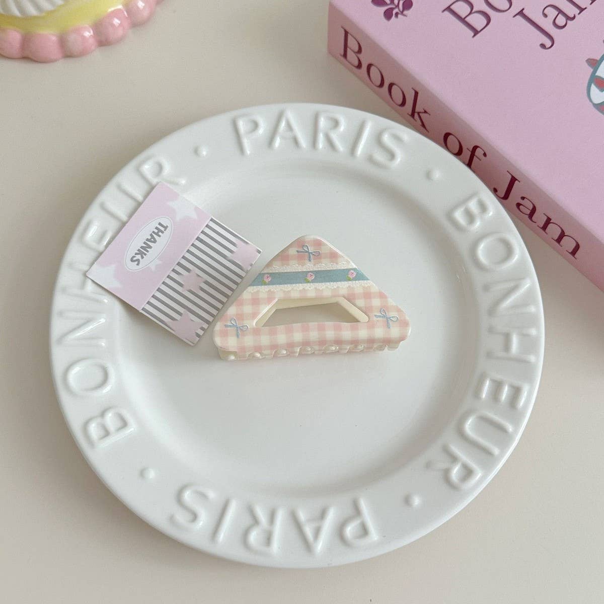 FLORAL CHECKERED BOW CLIP ACRYLIC HAIR ACCESSORIES_CWAHA3971