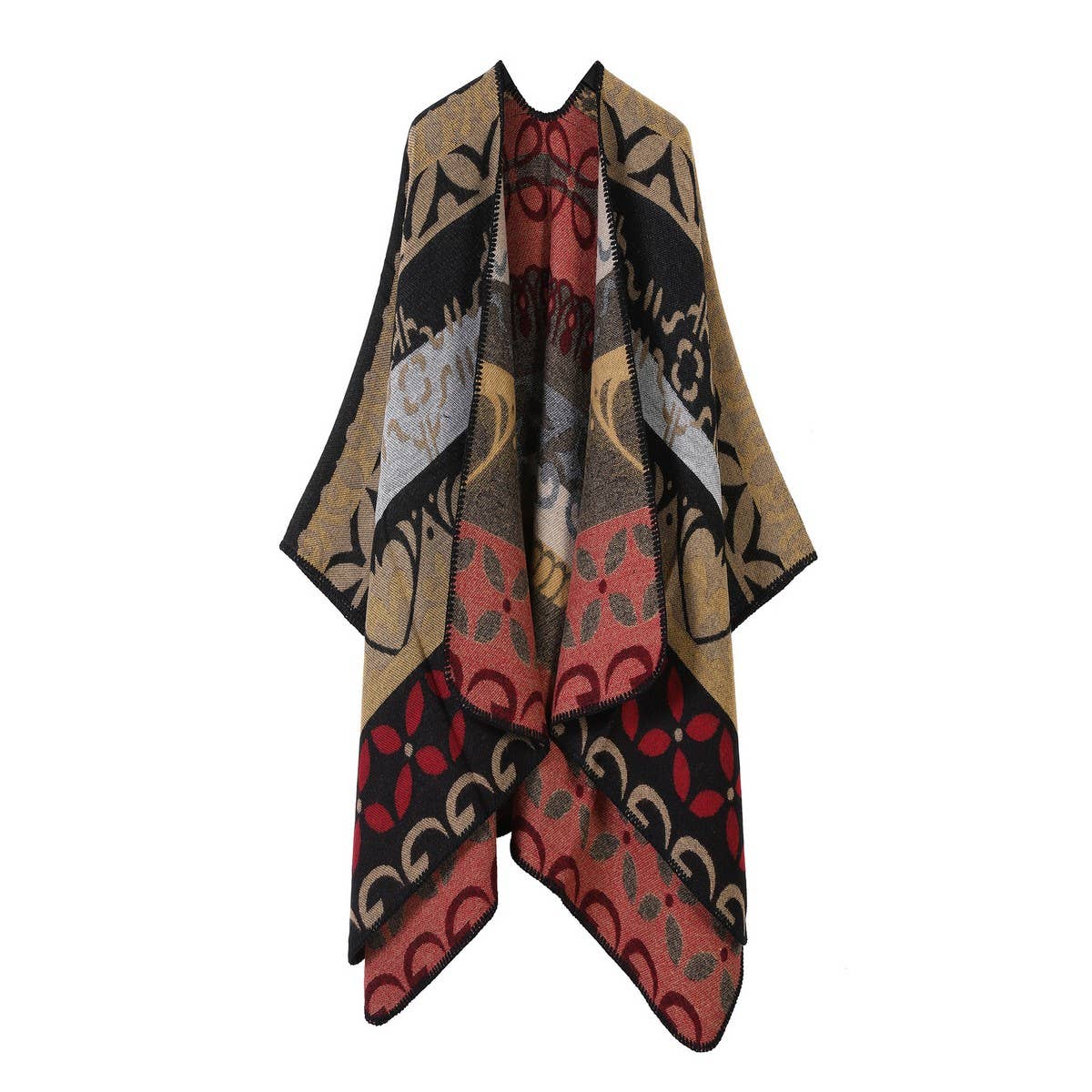 SHAWL SCARF KNITTED JACQUARD SLIT CAPE_CWASC2259
