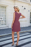 Solid Color Crew Neck Button Pocket Tank Dress