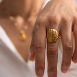 GOLD PLATED STAINLESS STEEL SHELL RINGS_CWAJE1243