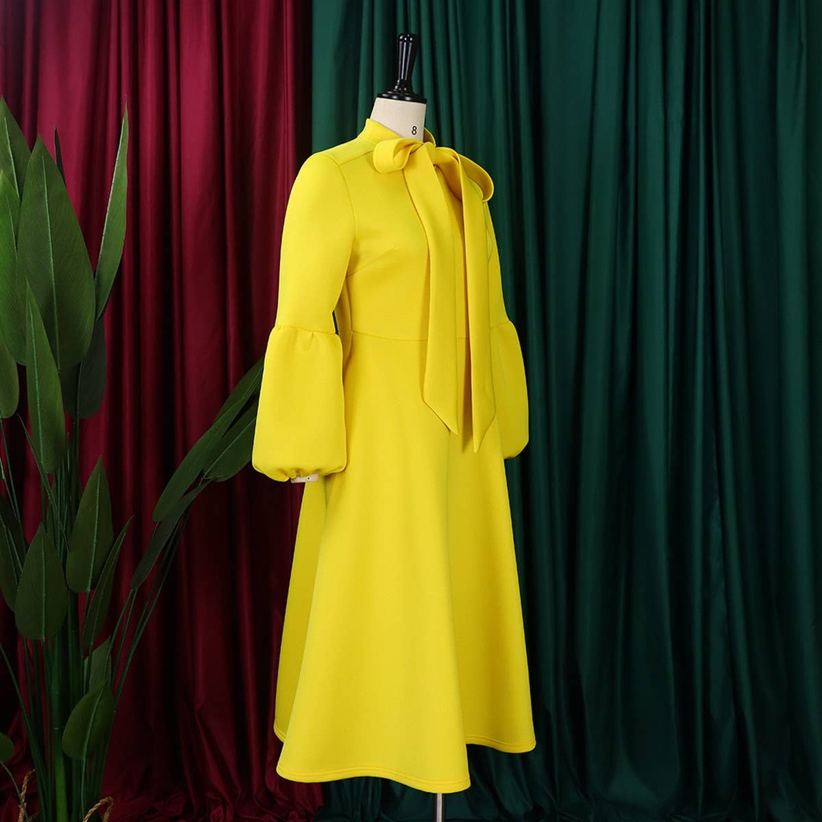 LANTERN SLEEVE HIGH WAIST BOW OVERSIZED DRESS_CWDMD3664