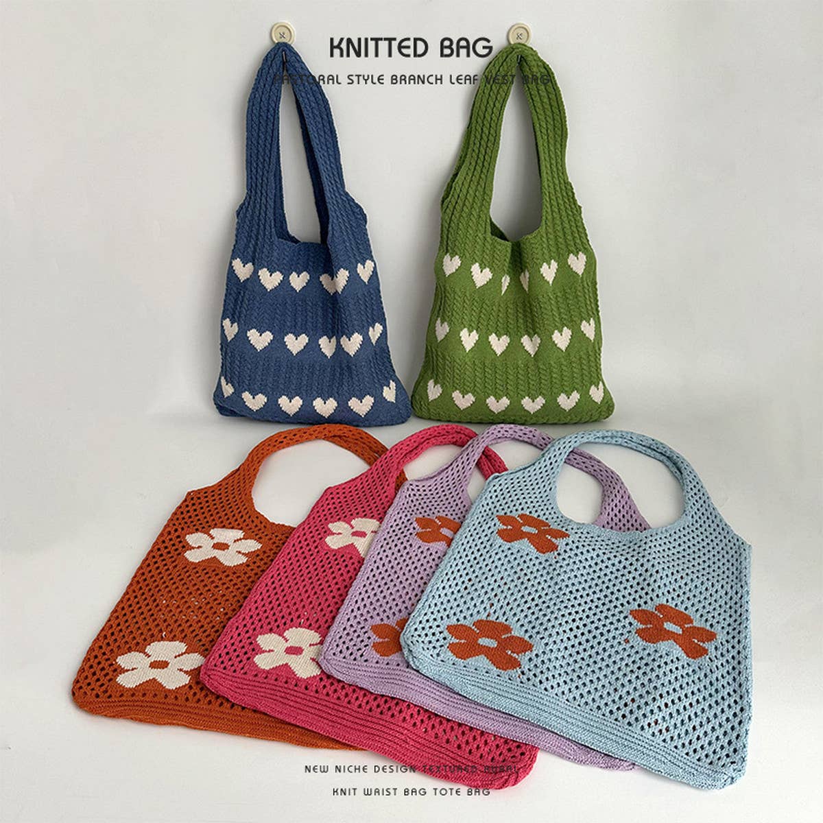 Exquisite Knitted Heart Tote Handbag_Cwab2389