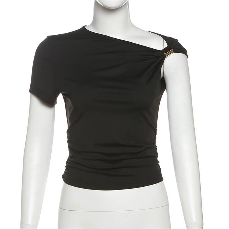 Solid One Shoulder Crop Top