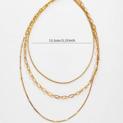 FASHIONABLE PRESSED PAPER CLIP THREE LAYER NECKLACE_CWMM3694