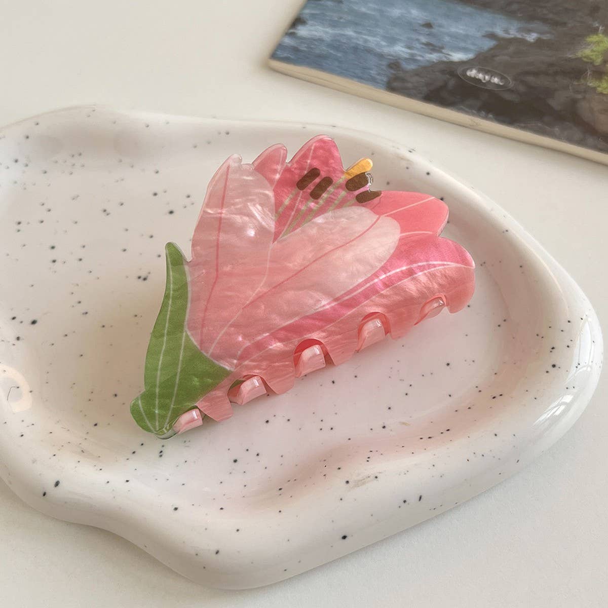 Tulip Lily Rose Hair Claw, Acrylic Flower Clip