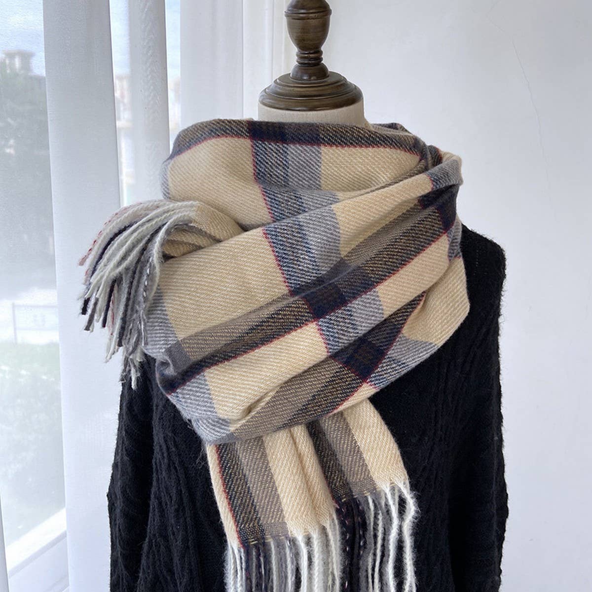 PLAID FAUX CASHMERE MID LENGTH SCARF FOR WINTER_CWASC1456