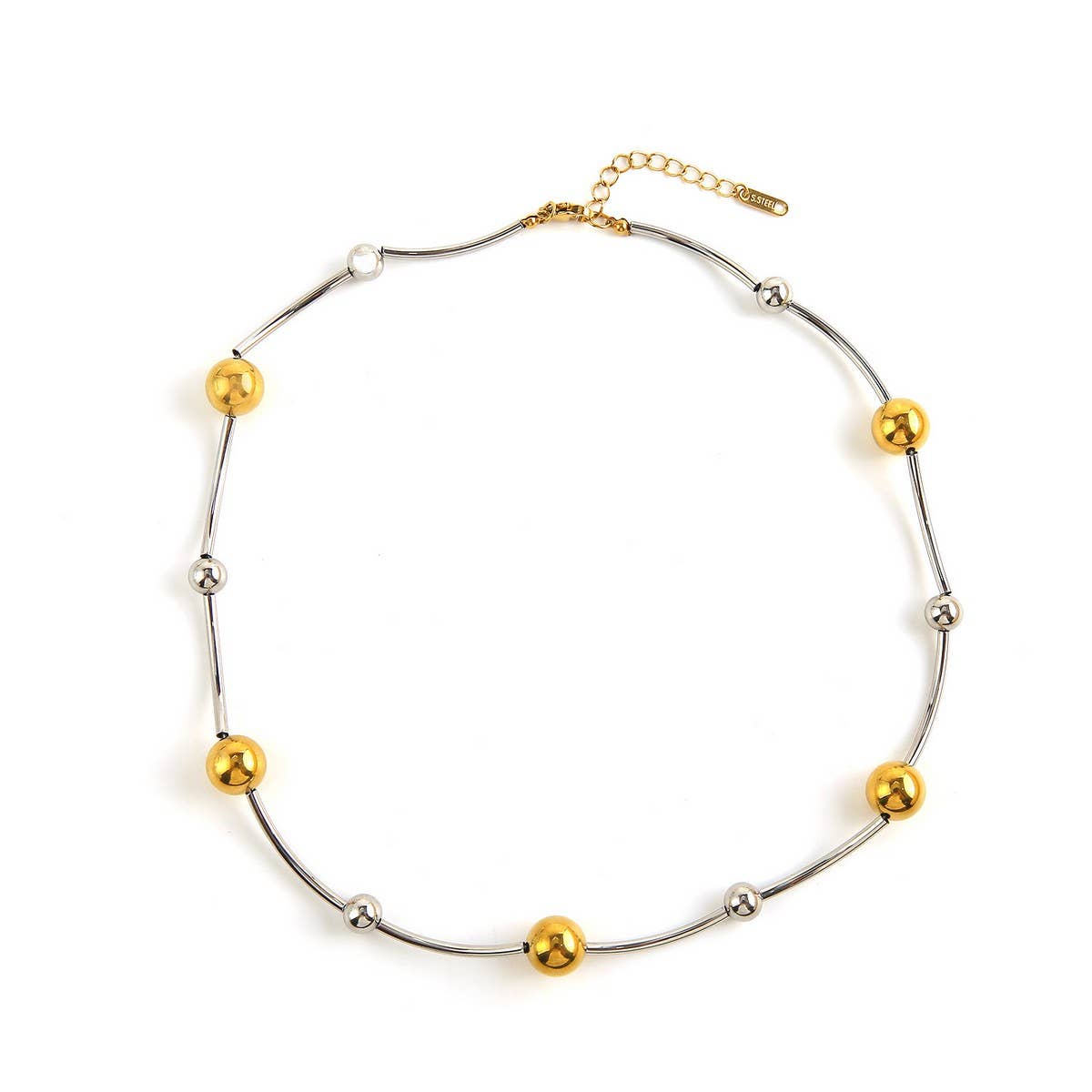 Two-Tone Gold Silver Stainless Steel Necklace_Cwmm8878