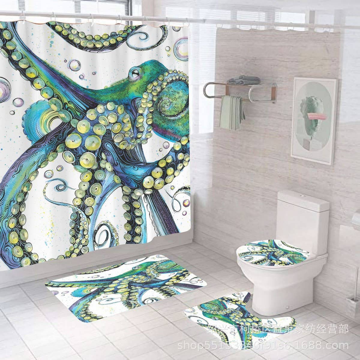 OCTOPUS PIRATE SHIP BATHROOM SHOWER CURTAIN_CWMM1804