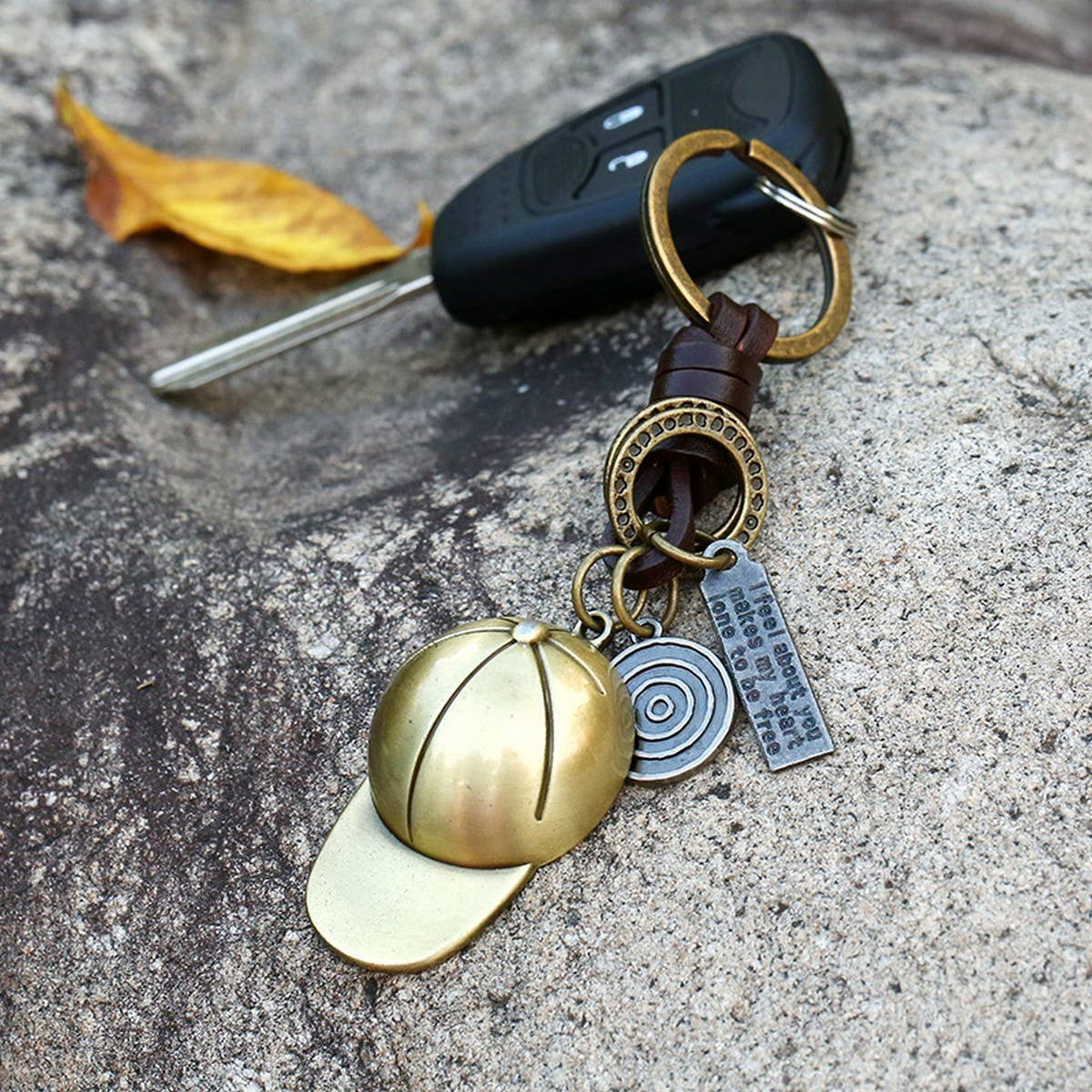 Vintage Baseball Cap Cowhide Keychain_Cwmm4772