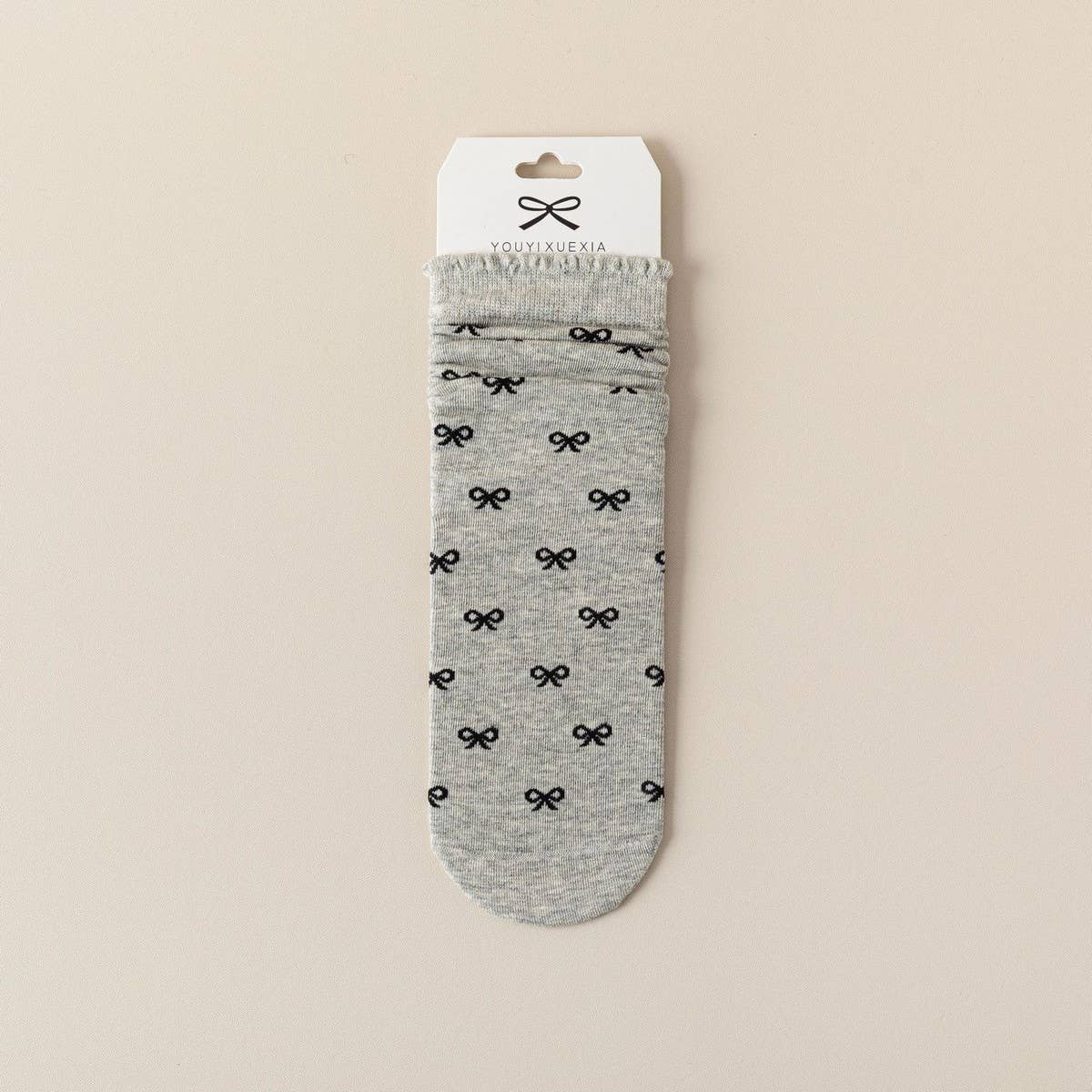 Versatile Wood Ear Lace Bowknot Mid-Calf Socks_Cwms1363