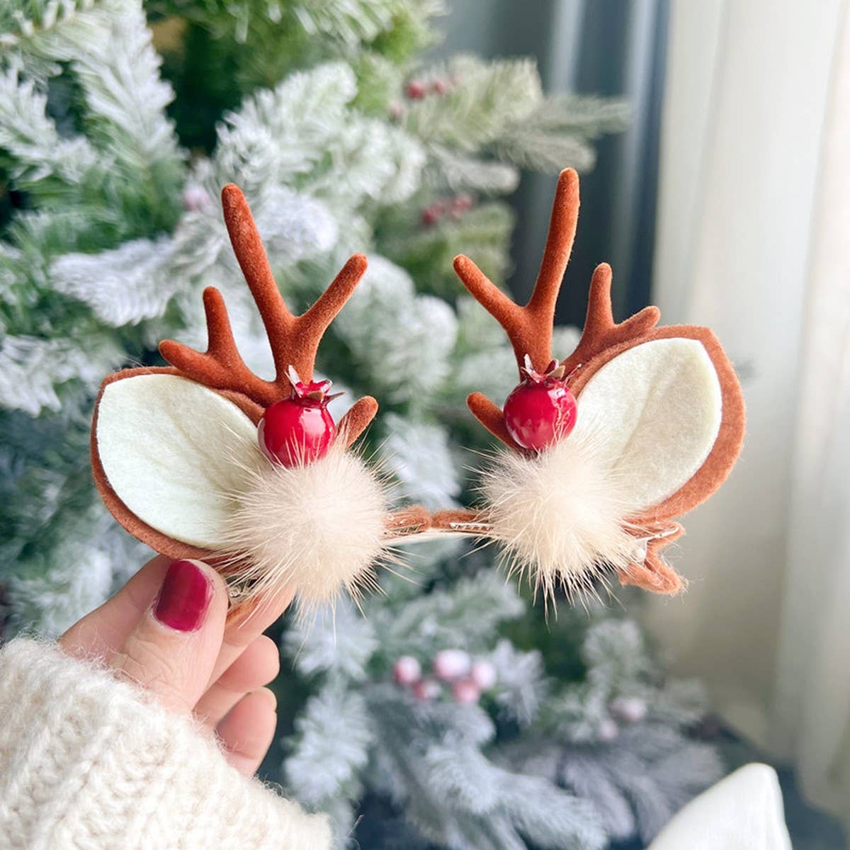 CHRISTMAS CUTE ELK ANTLER HEAD ORNAMENT HAIRPIN_CWAHA3372