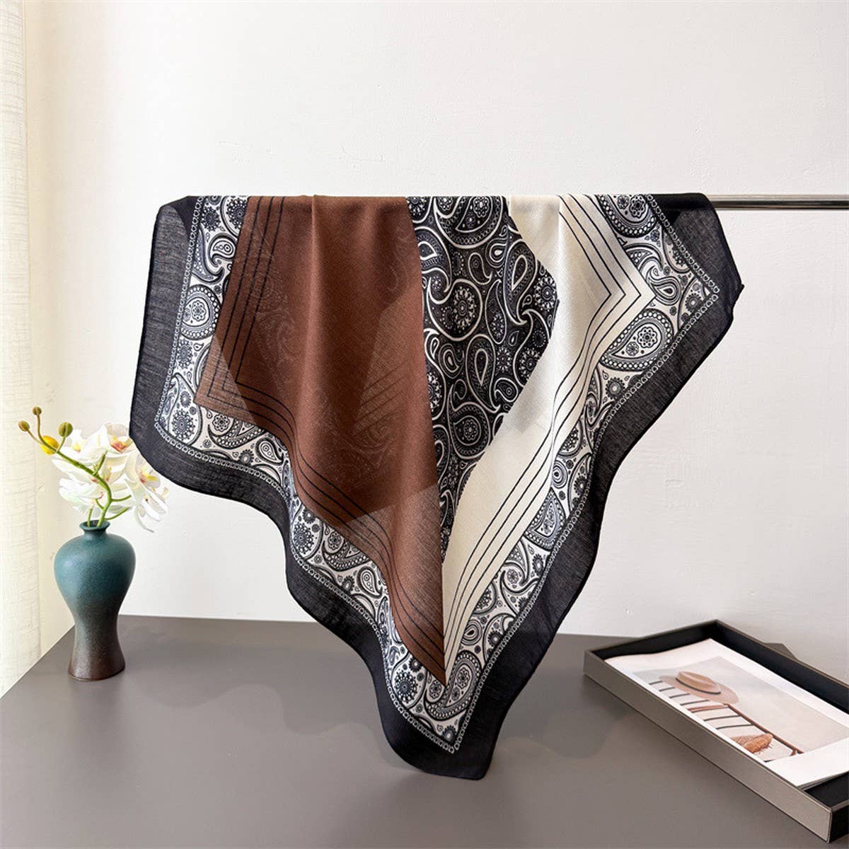 Vintage Herringbone Cotton Linen Small Scarf_Cwasc03428