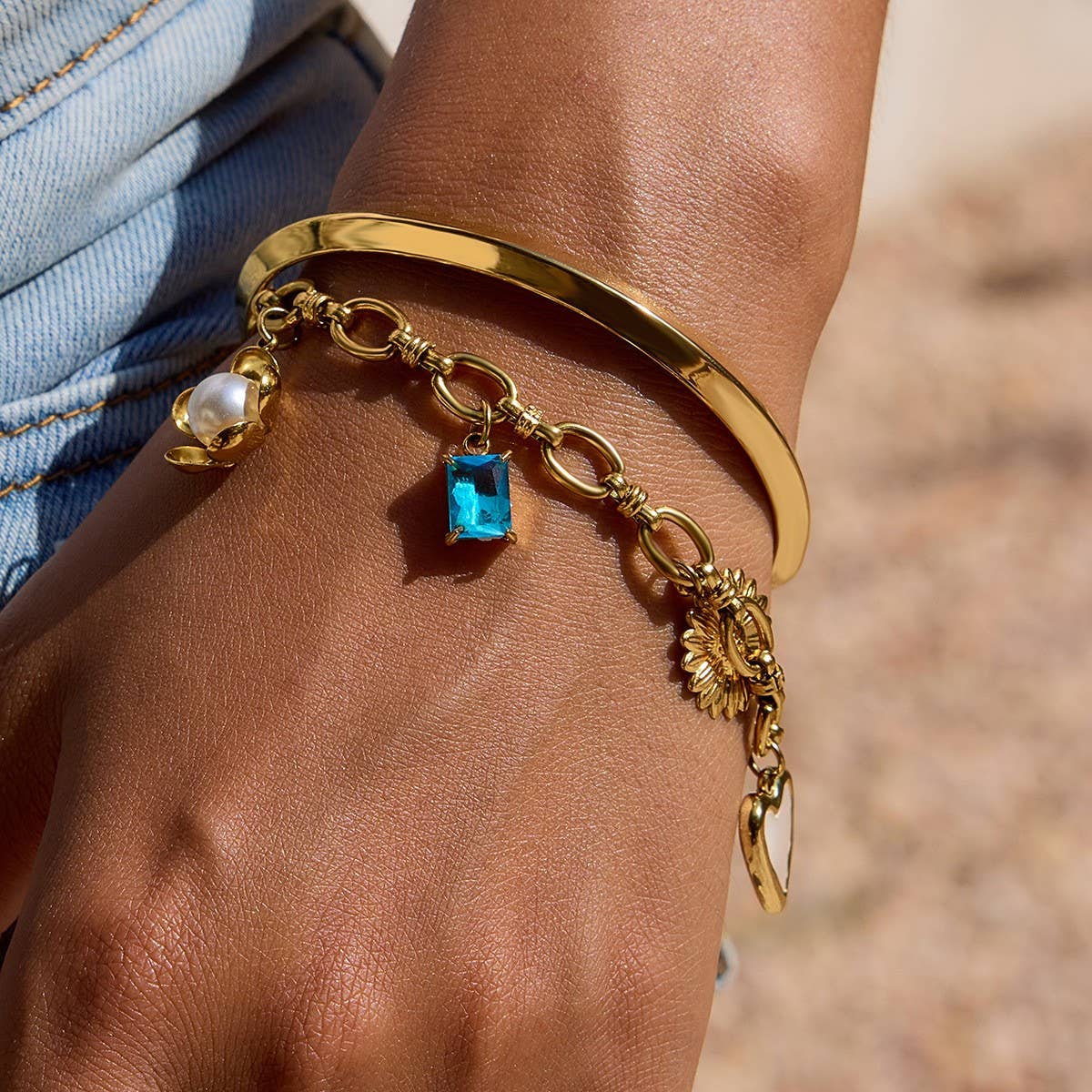 Vacation Pearl Heart Flower Blue Bracelet