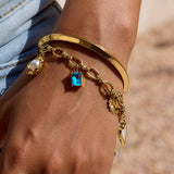 Vacation Pearl Heart Flower Blue Bracelet