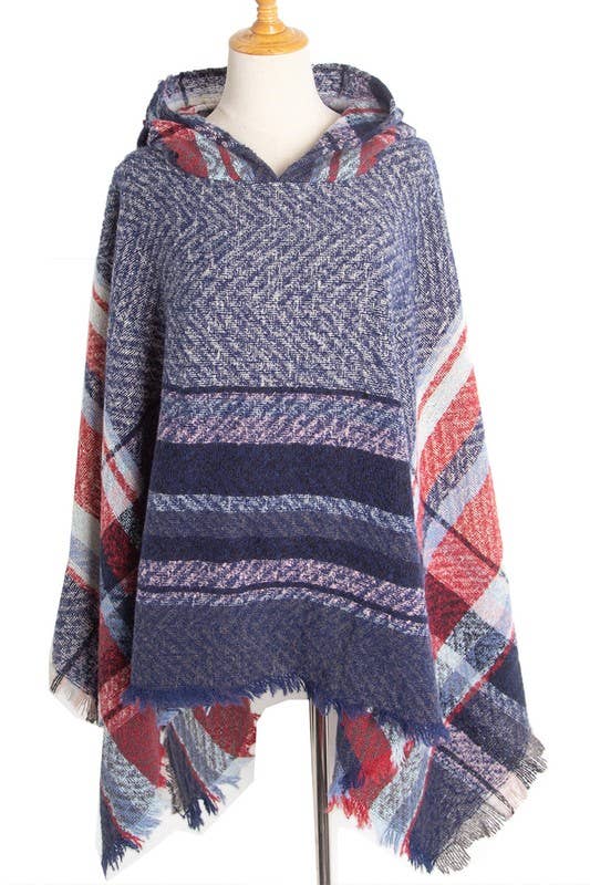 PLAID PATTERN FASHION HOODED CAPE_CWASC0018