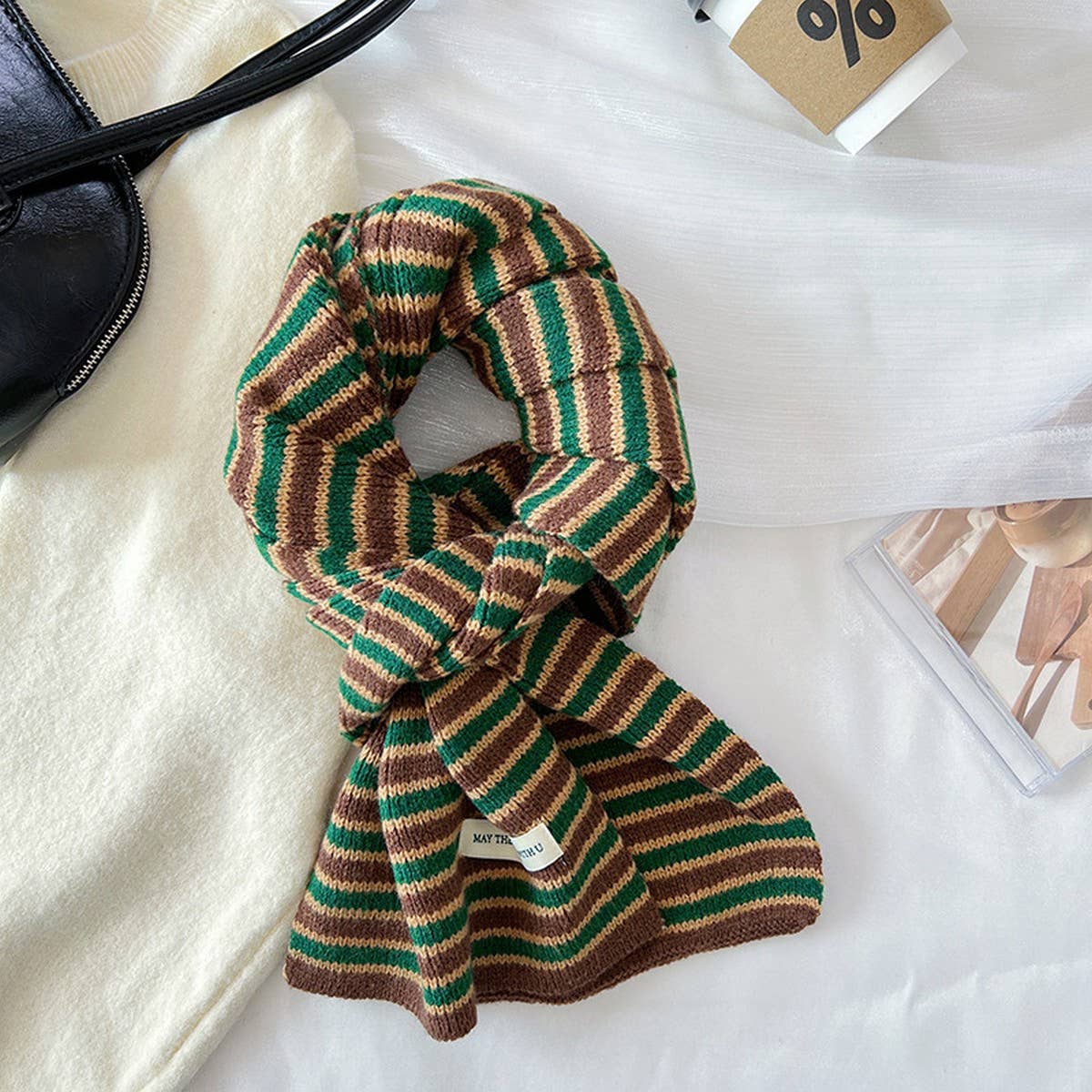 COLORFUL STRIPE KNIT SCARF SOFT TRENDY WINTER_CWASC1256