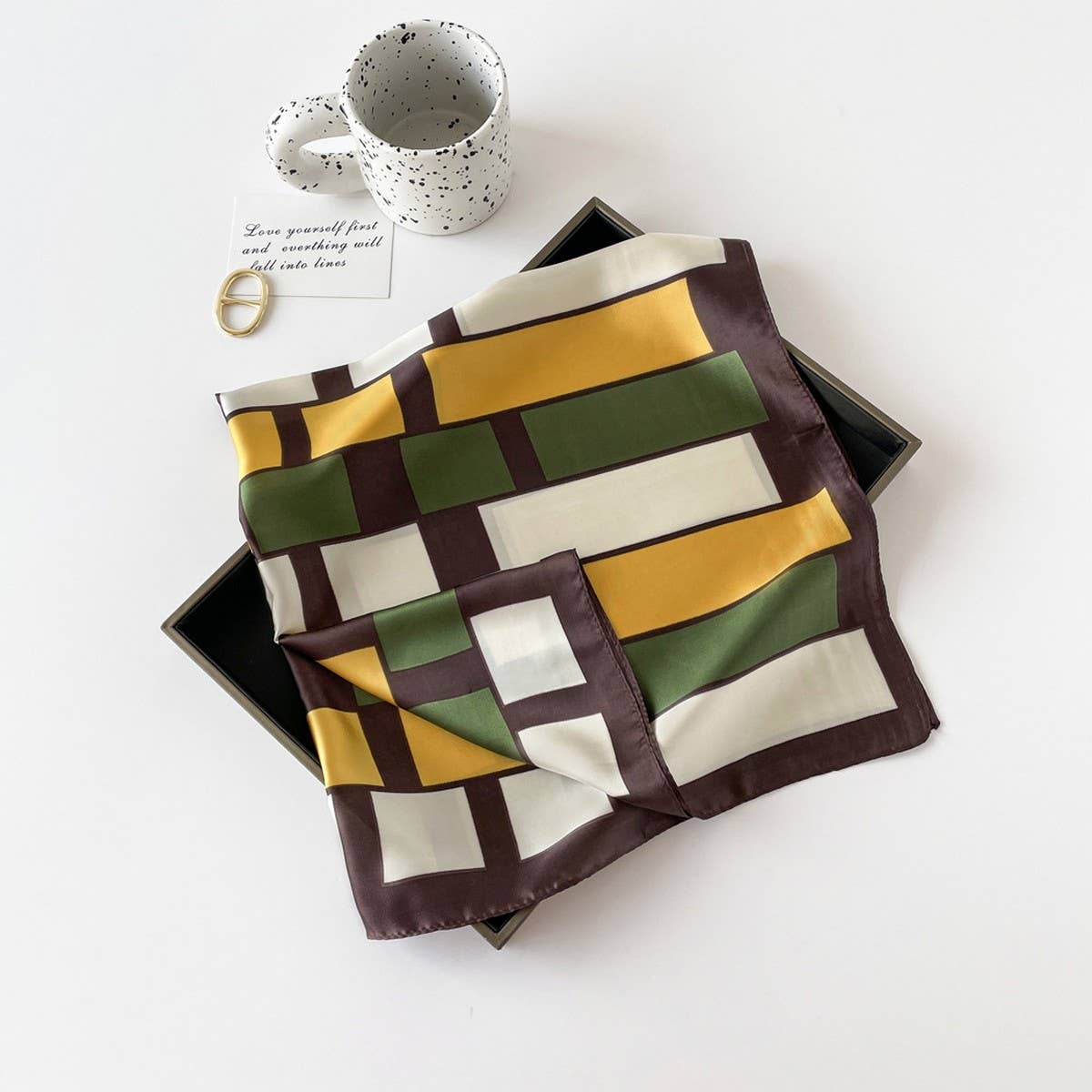LETTER PRINT SATIN SQUARE SCARF FOR WOMEN_CWASC0810