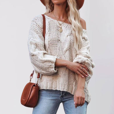 Women¡¯S Off Shoulder Cable Knit Pullover Sweater_Cwoswl07193