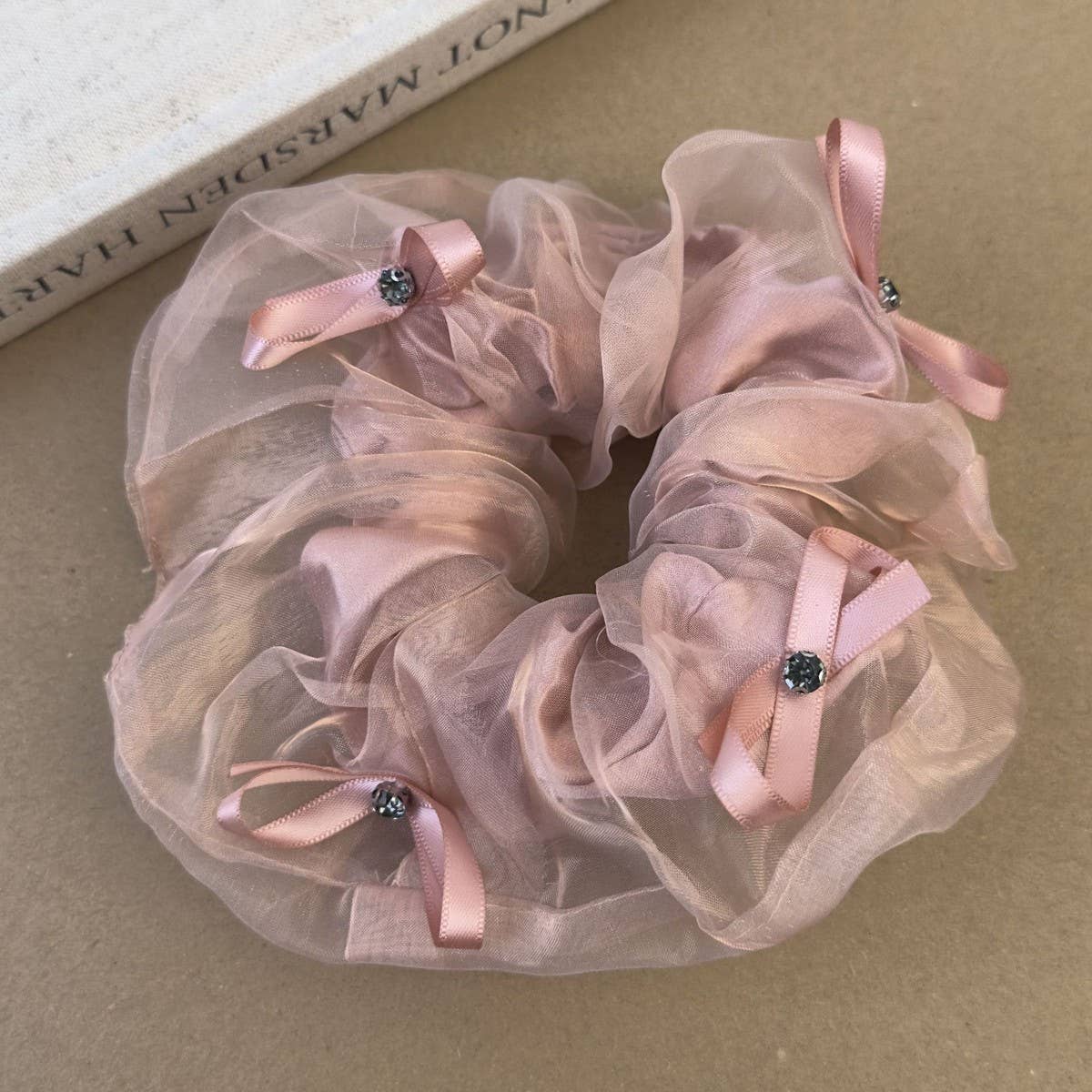 FLUFFY RHINESTONE BOW HAIR TIE_CWAHA0943