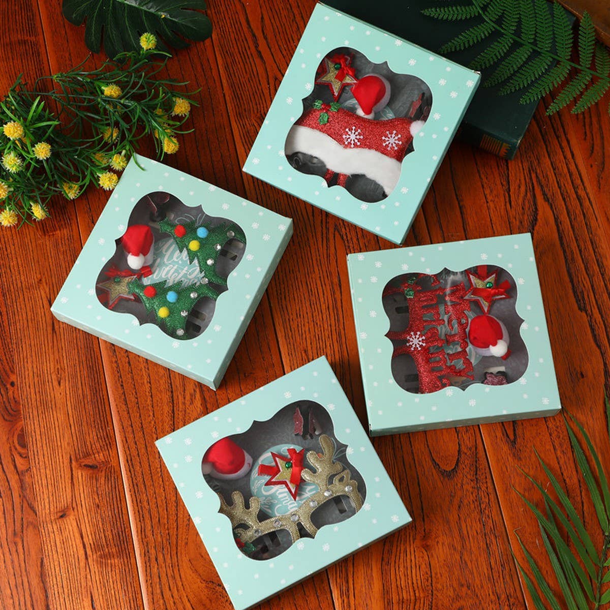 CHRISTMAS HAIR CLIP GLASSES SET KIDS GIFT 4PCS_CWMM1917