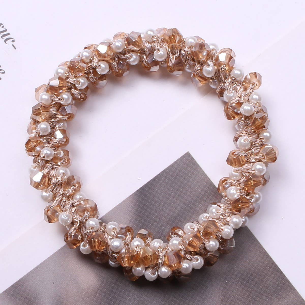 MINIMALIST PEARL CRYSTAL HAIR TIE STYLISH PONYTAIL_CWAHA6769