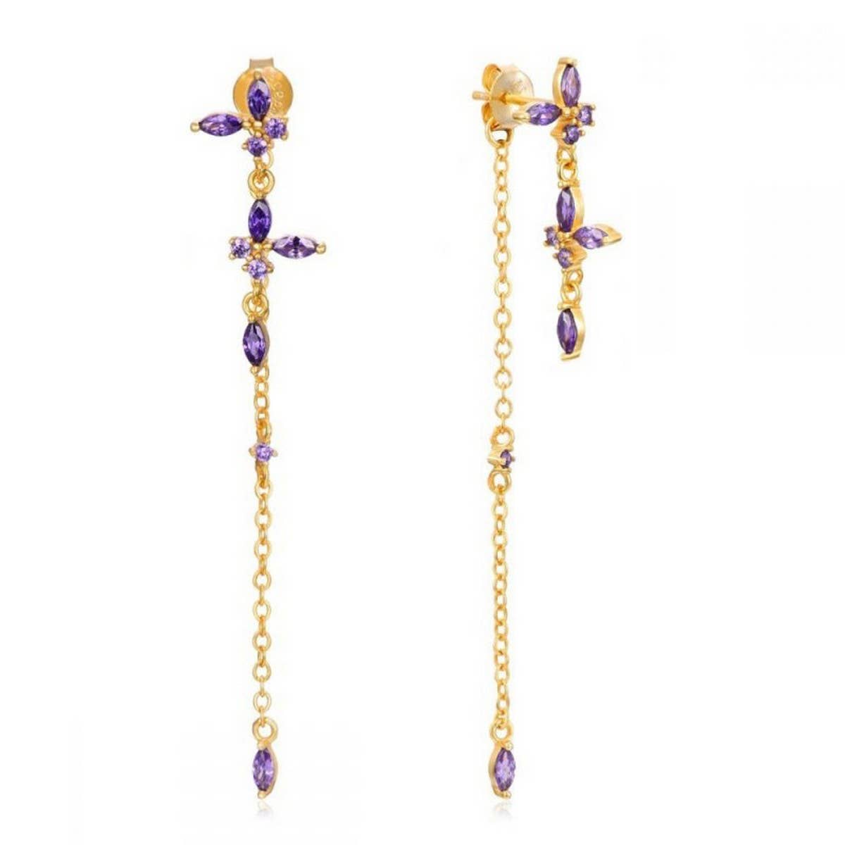 GEOMETRIC ZIRCON OCTAGONAL CHAIN EARRINGS_CWAJE1722