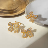 RETRO HIGH END BOW EARRINGS AND RING SET_CWAJE1887