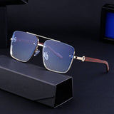 SQUARE FRAME FAUX WOOD GRAIN TEMPLE SUNGLASSES_CWASG0562
