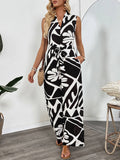V-Neck Commuter Sleeveless Printed Jumpsuit