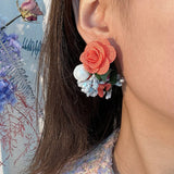PEARL FABRIC FLOWER STUD EARRINGS UNIQUE DESIGN_CWMM6256
