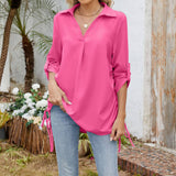 Solid-Color Loose Mid-Sleeved Chiffon Shirt