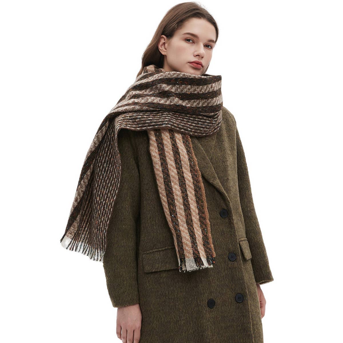 STRIPED JACQUARD SCARF UNISEX WINTER SHAWL_CWASC0866