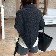 100% Wool Thick Knit Large Triangle Shawl_Cwov00257
