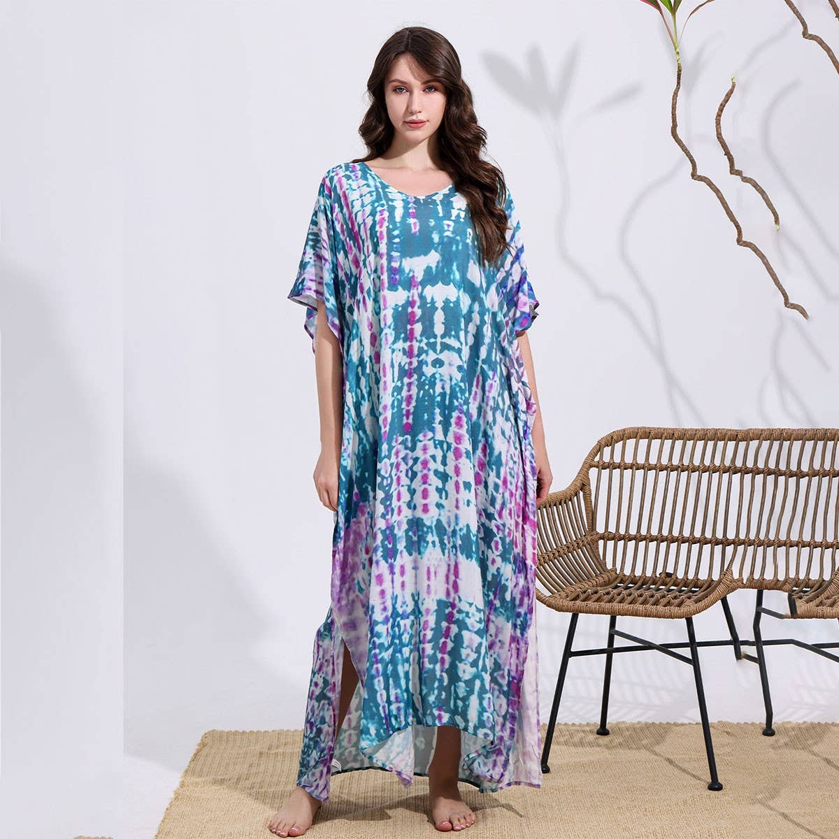 Tie-Dye Cotton Blend Beach Cover-Up Robe_Cwmm6142